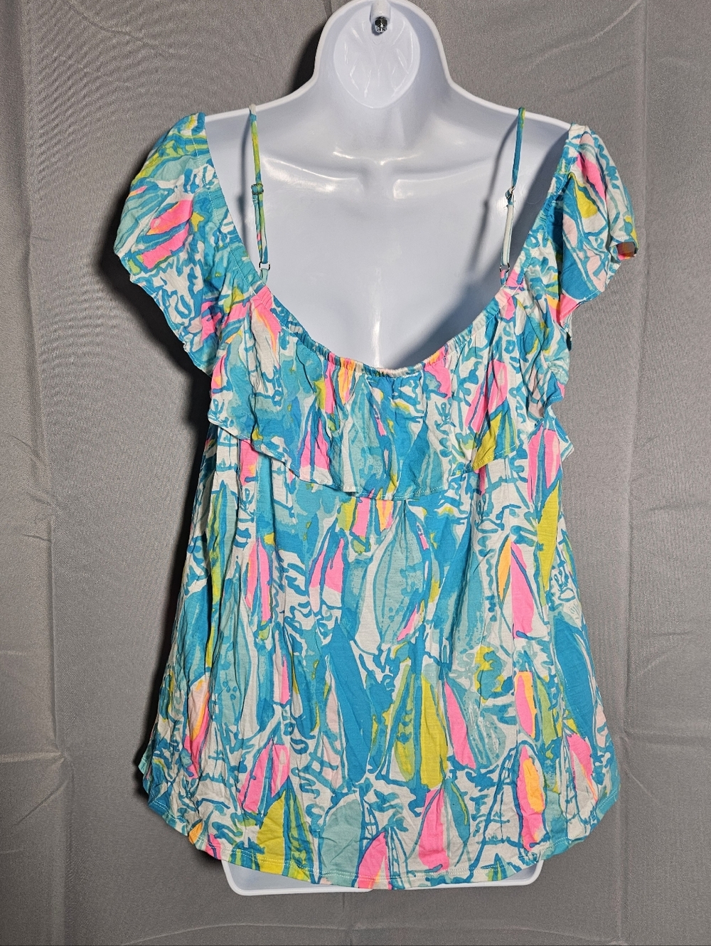Lilly Pulitzer Colorful Tamiami Off-the-Shoulder Top XL Ruffle Tank Beach - Picture 7 of 8